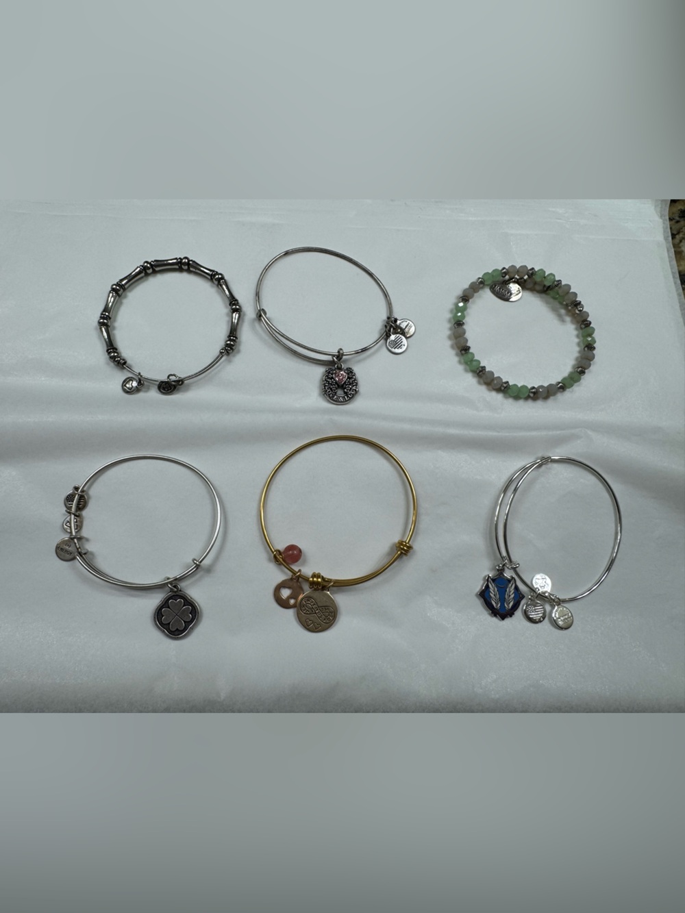 Alex and Ani Mixed Metal Charm Bracelet Set - Silver, Gold & Green